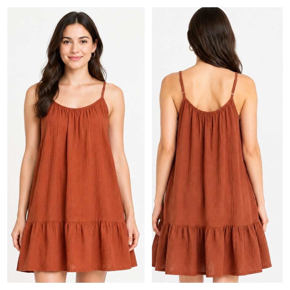 Universal Thread Mini Dress Womens S Rust Orange Adjustable Strap Ruffle Hem